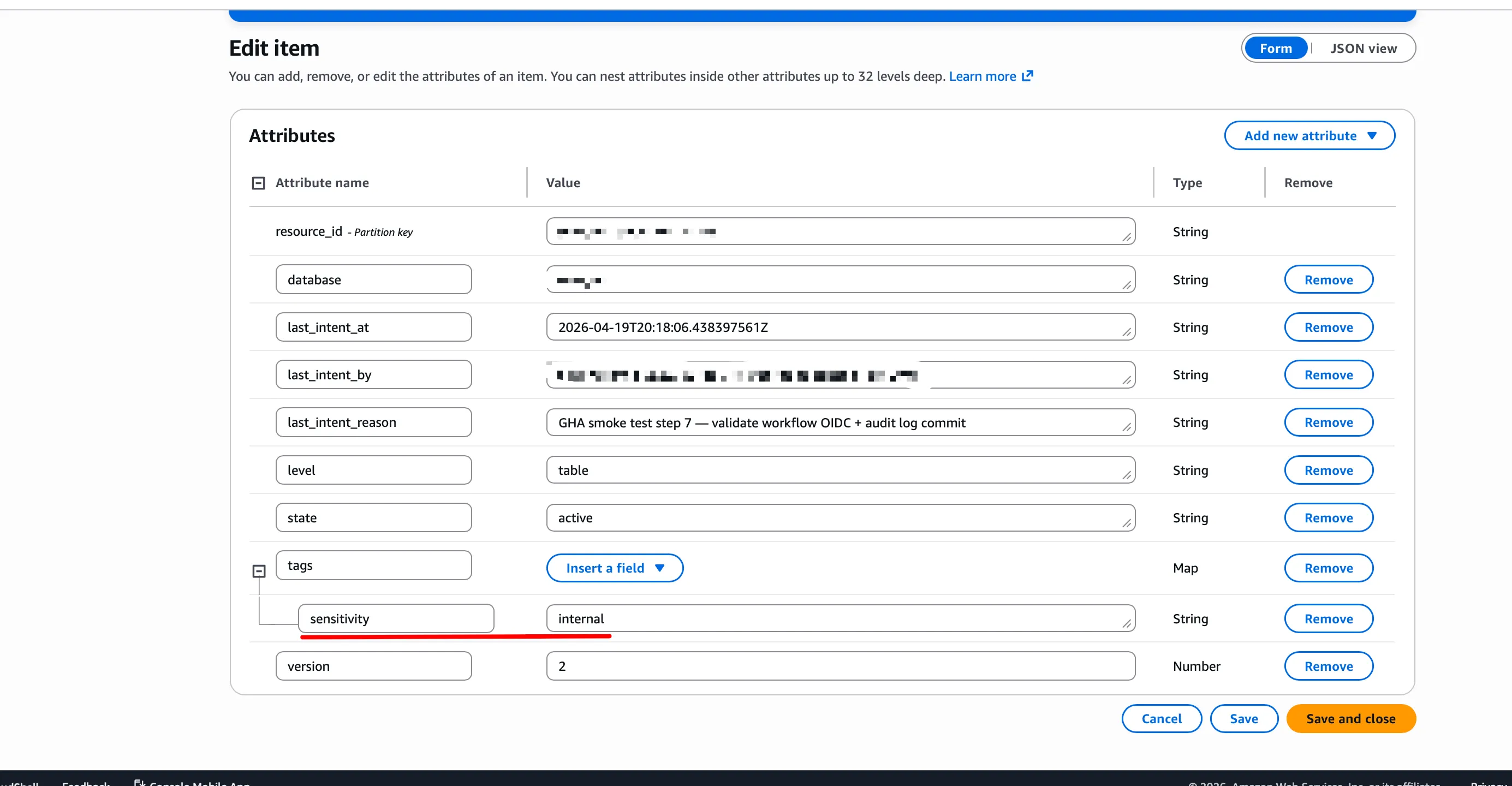 DynamoDB ACL registry item — versioned policy record with tags